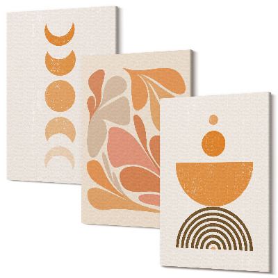 Zestaw obrazów na płótnie tryptyk Abstrakcyjne kształty w odcieniach pomarańczowych