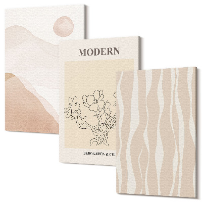 Zestaw obrazów na płótnie tryptyk Abstrakcyjne kształty w stonowanej kolorystyce