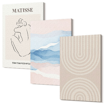 Zestaw obrazów tryptyk na ścianę Linie i fale w pastelowych odcieniach z minimalistycznym akcentem