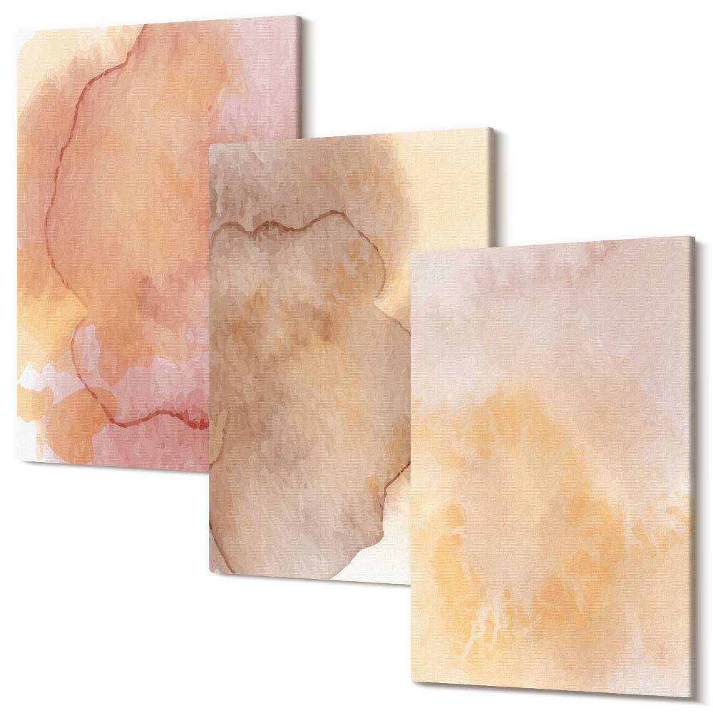 Zestaw obrazów tryptyk na ścianę Ciepłe akwarele na płótnie barwne tekstury