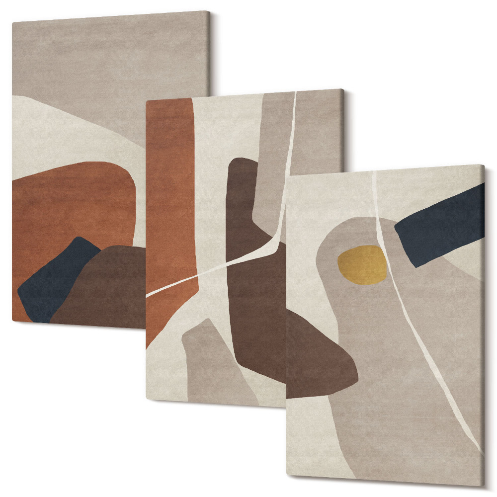 Zestaw obrazów 3 części tryptyk Abstrakcyjne malarstwo boho kształty w nowoczesnym stylu