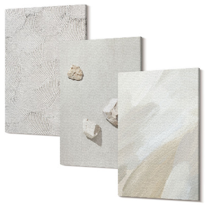 Zestaw obrazów tryptyk na ścianę Piasek kamienie i nowoczesna tekstura farb