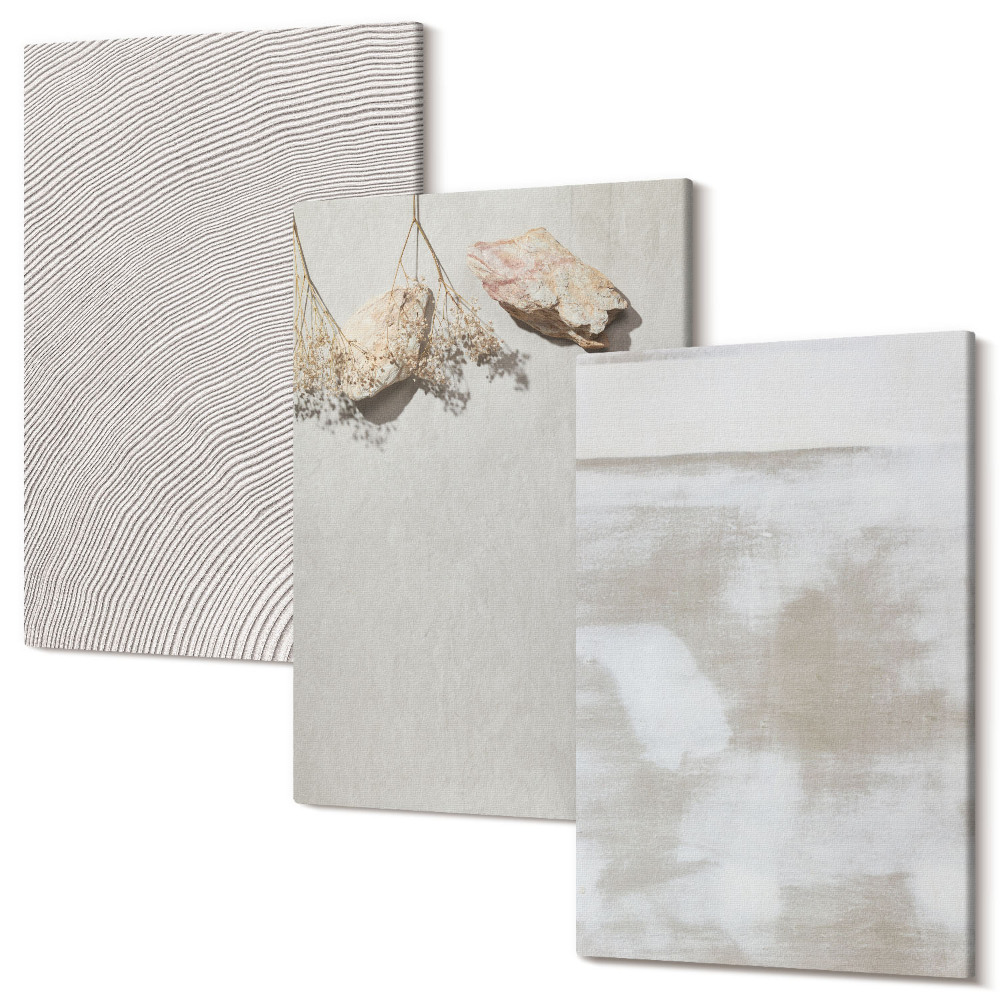 Zestaw obrazów 3 części tryptyk Piasek kamienie i wytarta tekstura boho styl