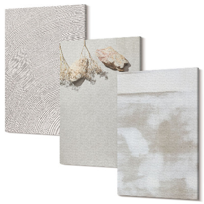 Zestaw obrazów 3 części tryptyk Piasek kamienie i wytarta tekstura boho styl
