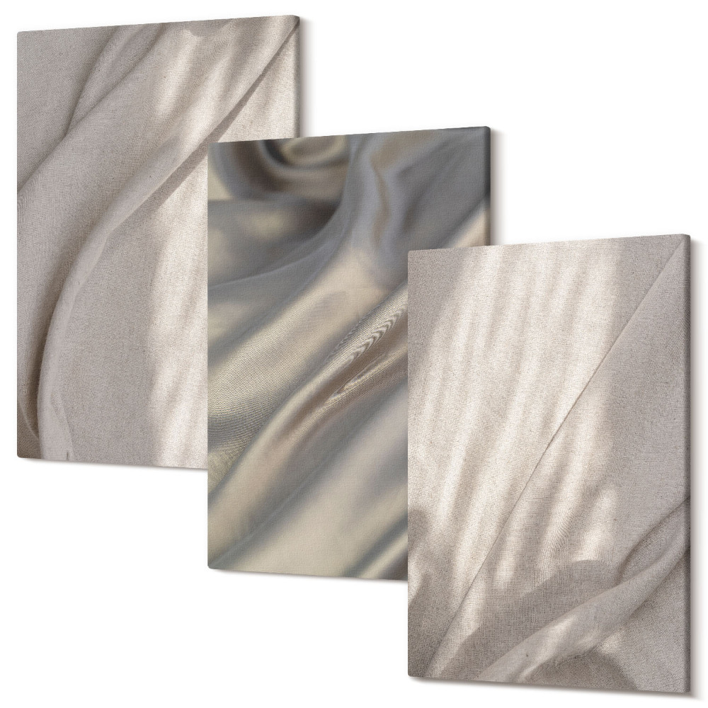 Zestaw obrazów na płótnie tryptyk Naturalne tkaniny struktury w zbliżeniua boho