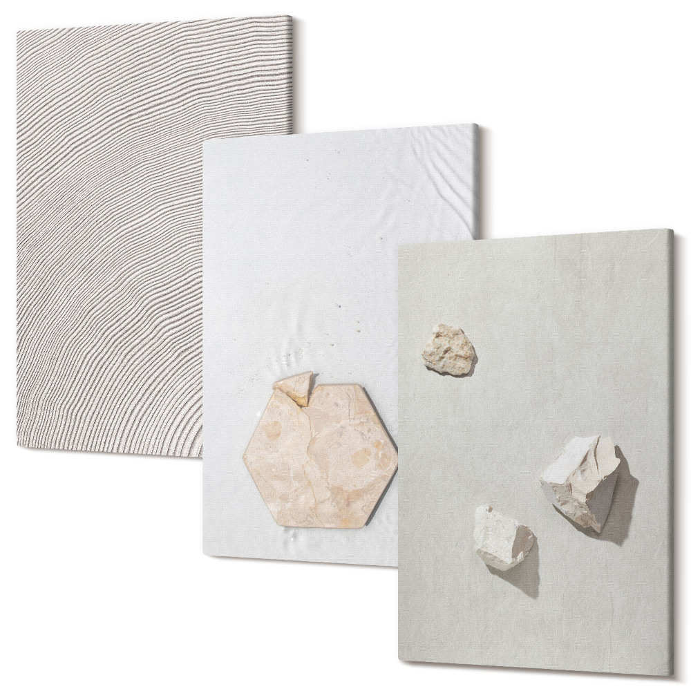 Zestaw obrazów na płótnie tryptyk Jasne tekstury na piasku styl delikatny boho