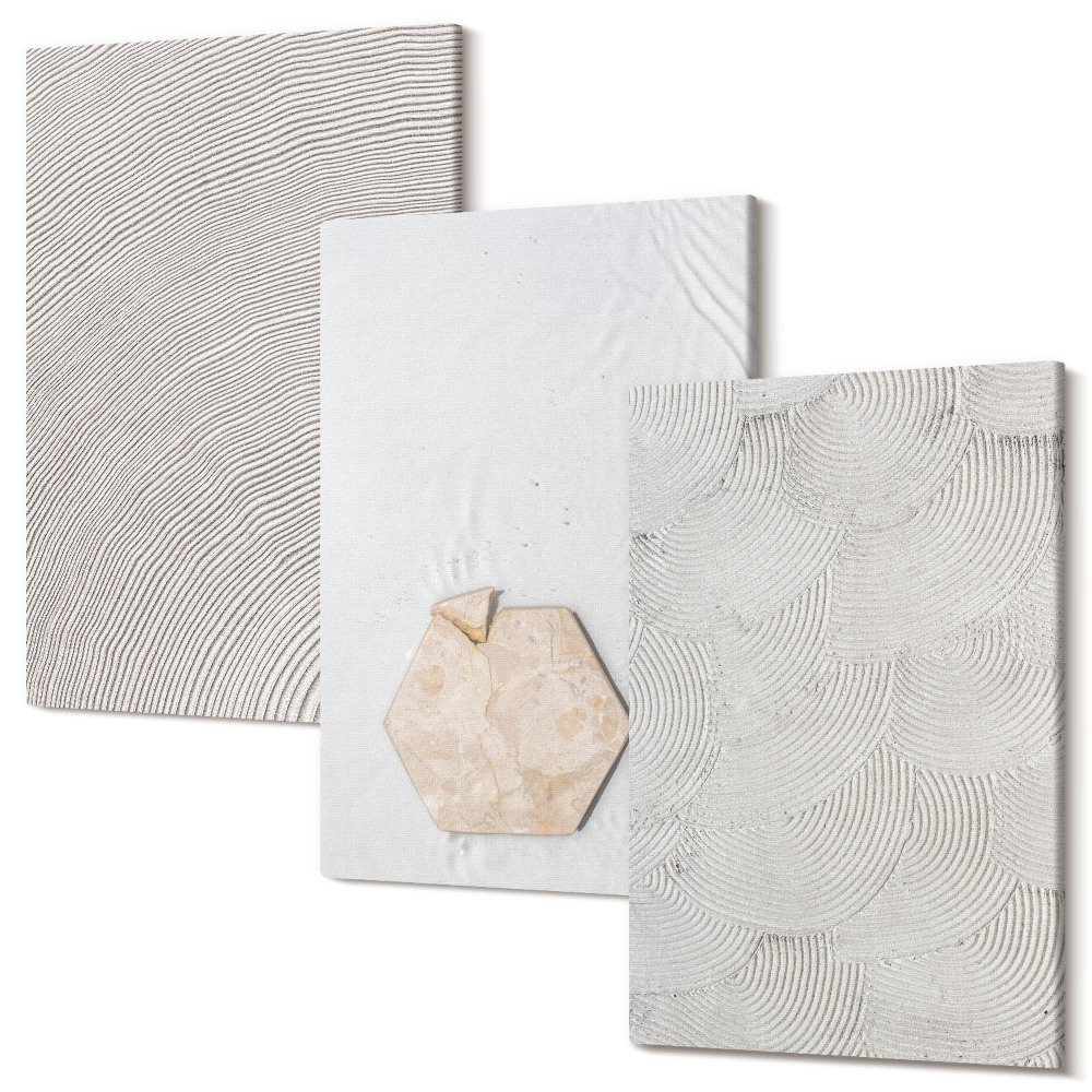 Zestaw obrazów tryptyk na ścianę Jasne tekstury na piasku styl boho delikatny