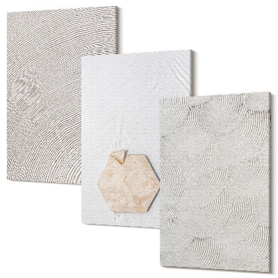 Zestaw obrazów tryptyk na ścianę Jasne tekstury na piasku styl boho delikatny