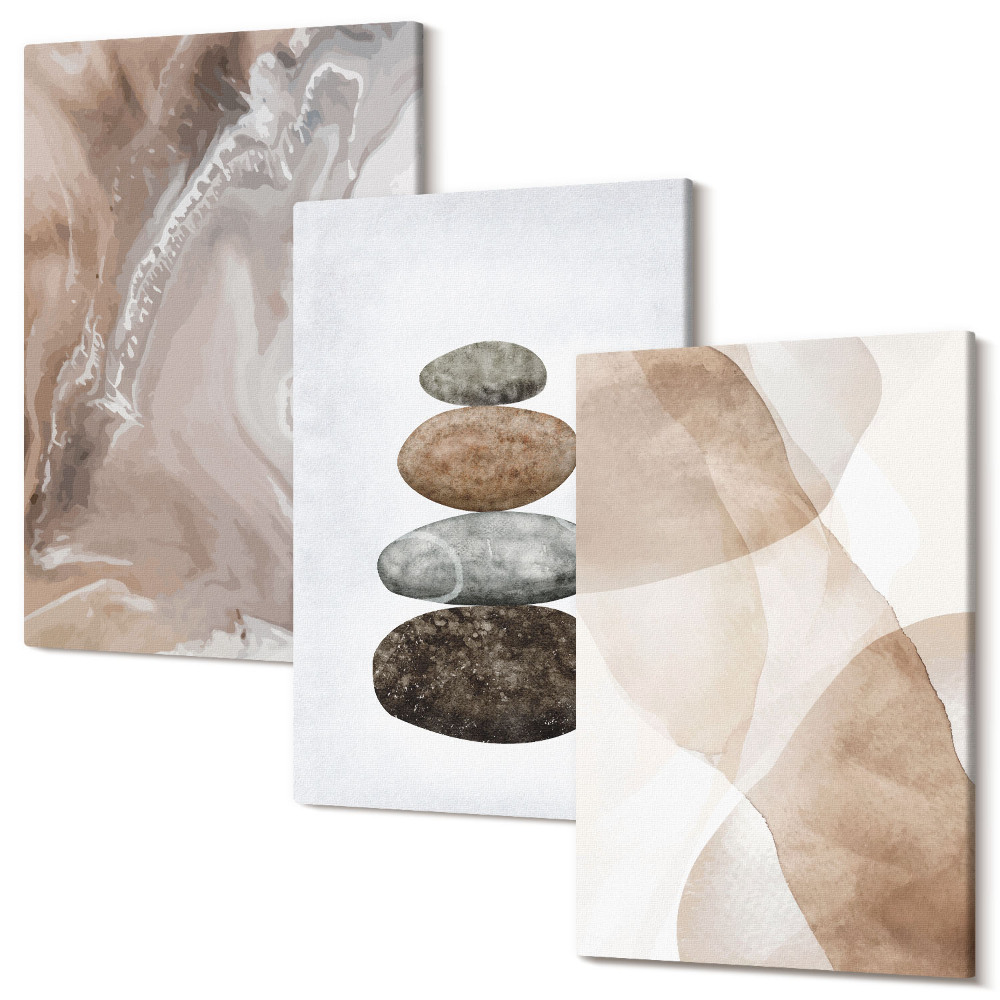 Zestaw obrazów 3 części tryptyk Abstrakcja kształtów malowane struktury w pastelowych barwach