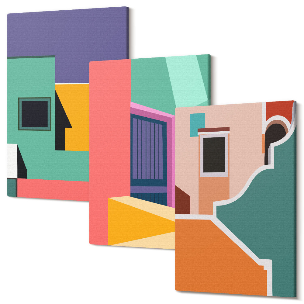 Zestaw obrazów tryptyk na ścianę Kolorowe ilustracje miasta w stylu nowoczesnym