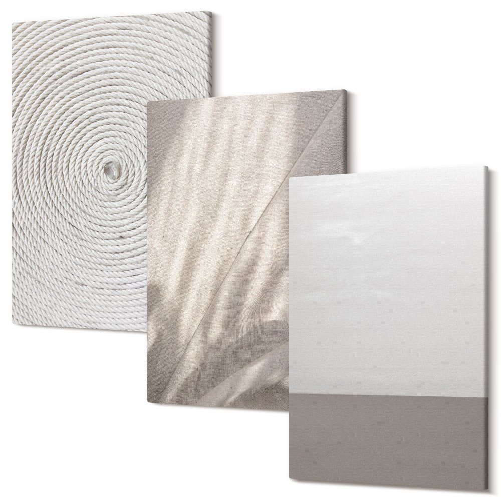 Zestaw obrazów na płótnie tryptyk Delikatne naturalne tekstury w stylu boho