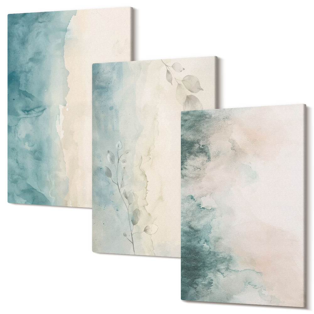 Zestaw obrazów na płótnie tryptyk Rozlane akwarele na płótnie minimalistyczny styl
