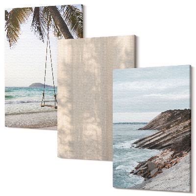 Zestaw obrazów na płótnie tryptyk Letni piasek i nadmorskie widoki letnie krajobrazy