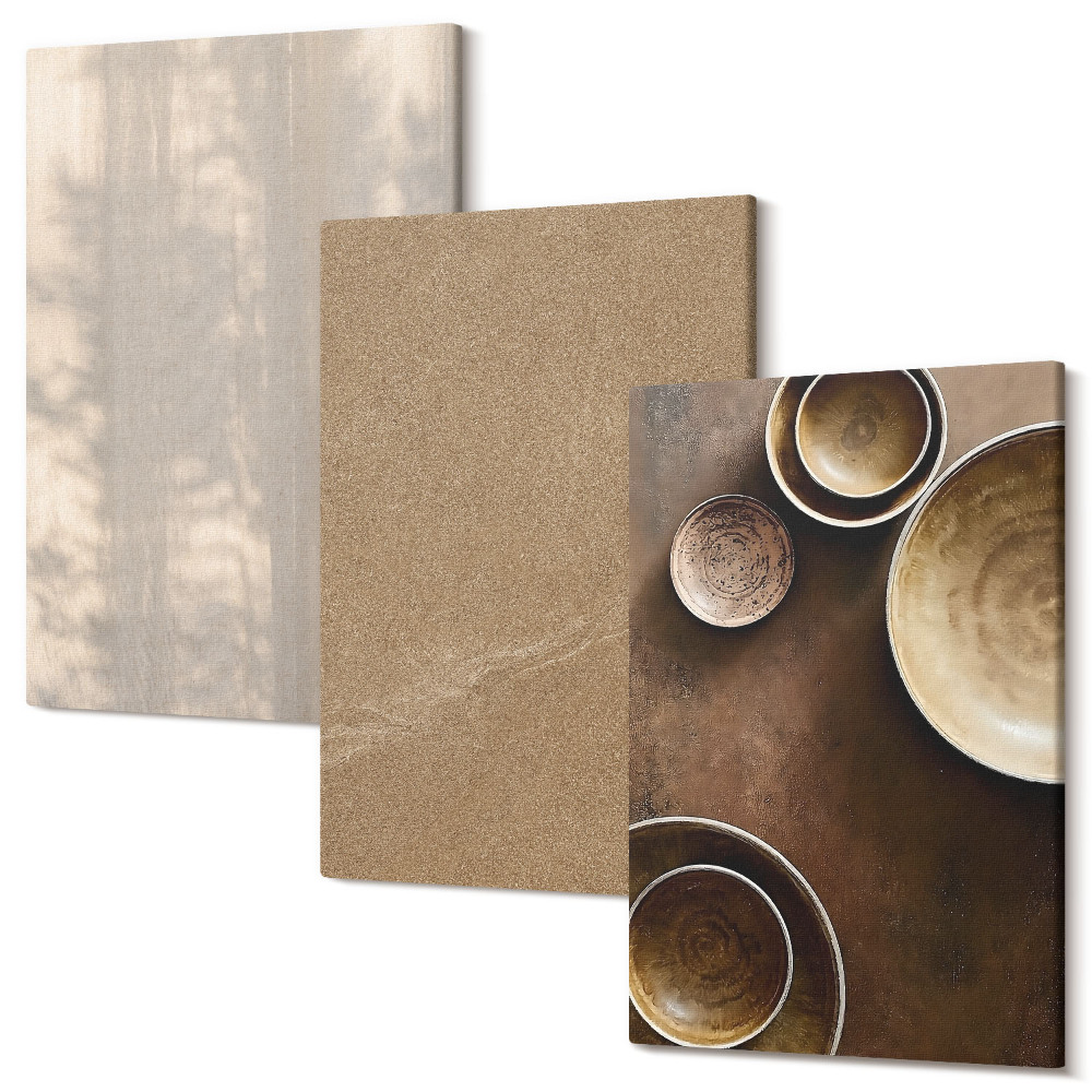 Zestaw obrazów na płótnie tryptyk Struktury i tekstury w minimalistycznym stylu