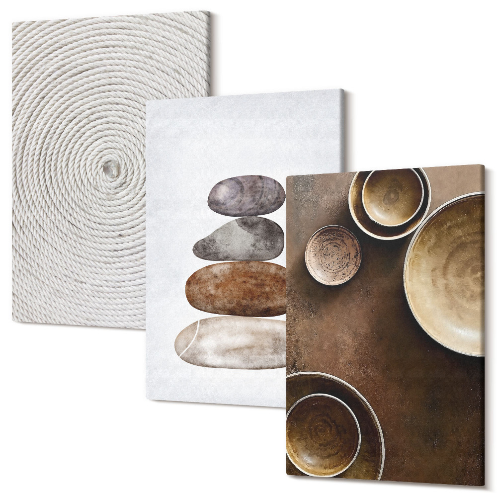 Zestaw obrazów tryptyk na ścianę Tekstury w sztuce nowoczesne wzornictwo