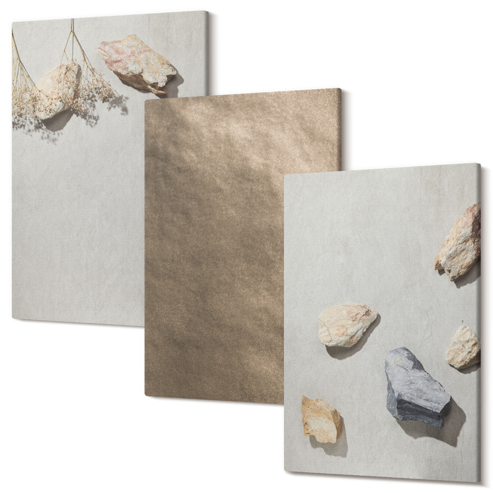 Zestaw obrazów 3 części tryptyk Kamienie na plaży naturalne struktury