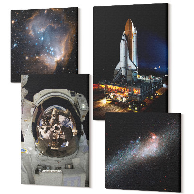 Zestaw obrazów na płótnie kwadryptyk Lądowanie astronautów na Księżycu zdjęcia