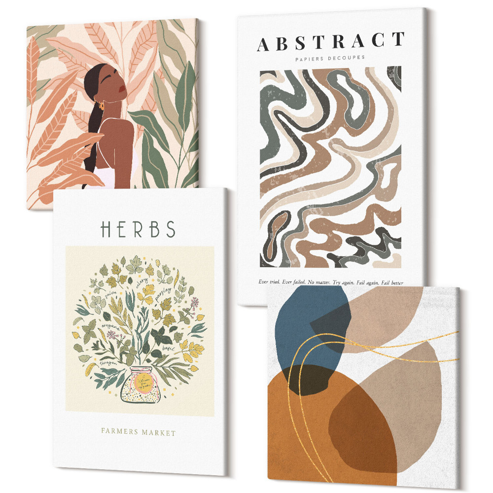 Zestaw obrazów kwadryptyk na ścianę Estetyka boho pastelowe minimalistyczne postery