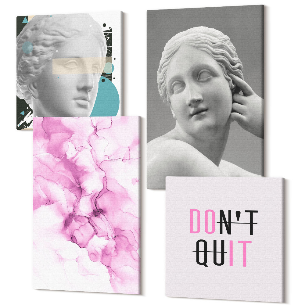 Zestaw obrazów 4 części kwadryptyk Abstrakcja akwareli inspirujące hasło antyczne rzeźby