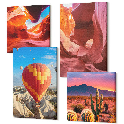 Zestaw obrazów 4 części kwadryptyk Krajobrazy pustynnych wąwozów i lot balonem