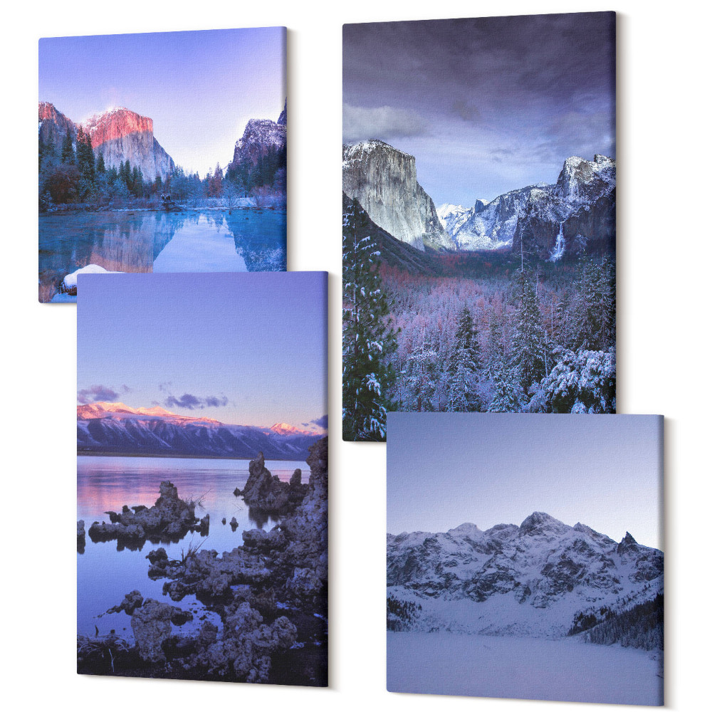 Zestaw obrazów kwadryptyk na ścianę Górskie pejzaże o zmierzchu widoki na wodę