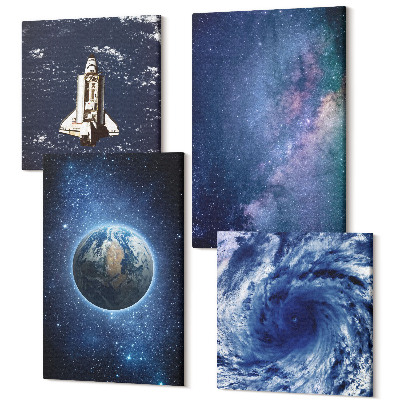 Zestaw obrazów kwadryptyk na ścianę Ziemia w kosmosie burza i galaktyka gwiazd