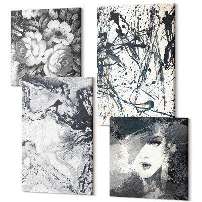 Zestaw obrazów 4 części kwadryptyk Abstrakcyjne wzory w odcieniach czerni i bieli