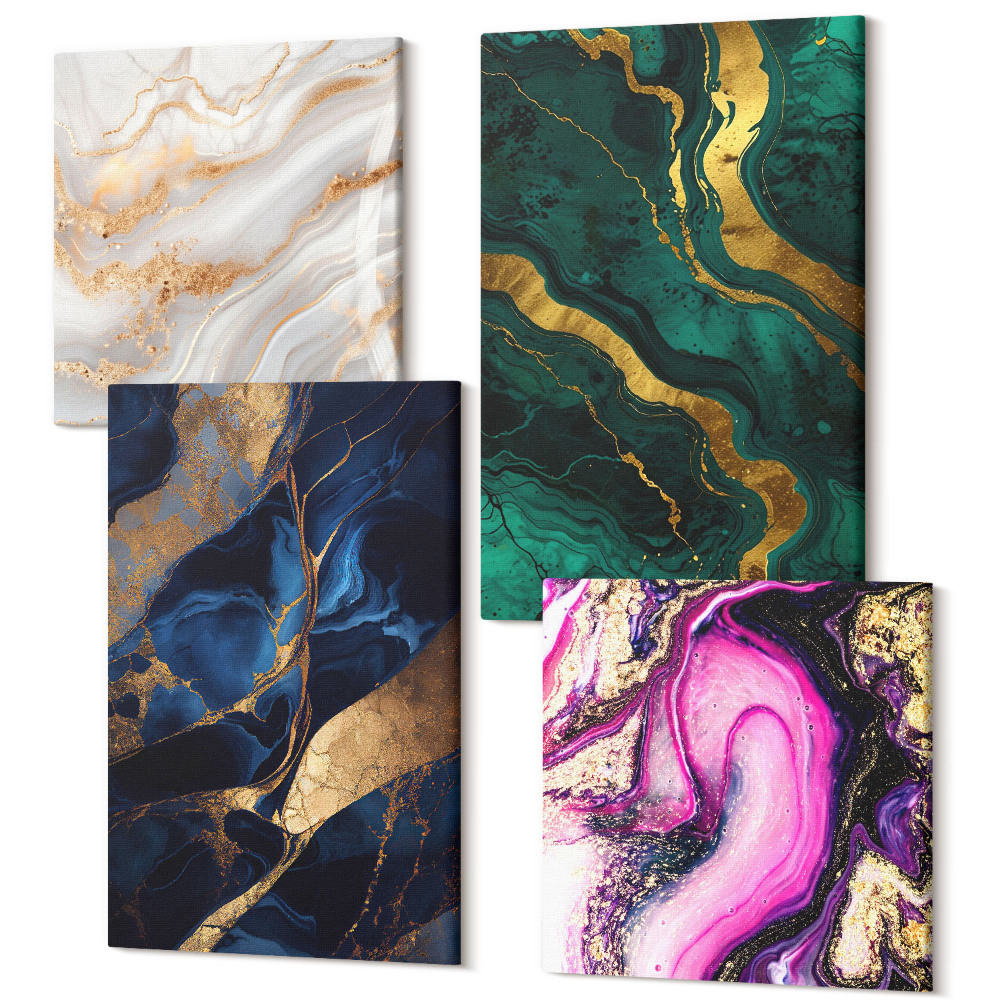 Zestaw obrazów na płótnie kwadryptyk Abstrakcyjne wzory marmuru i zmieszanych farb