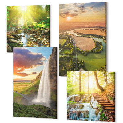Zestaw obrazów 4 części kwadryptyk Wodospad góry pomarańcze Włoski krajobraz z zachodem