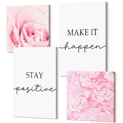 Zestaw obrazów 4 części kwadryptyk Minimalistyczne napisy inspirujące różowe kwiaty