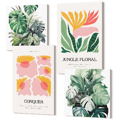 Zestaw obrazów kwadryptyk na ścianę Kwiaty i liście w stylu nowoczesnym postery