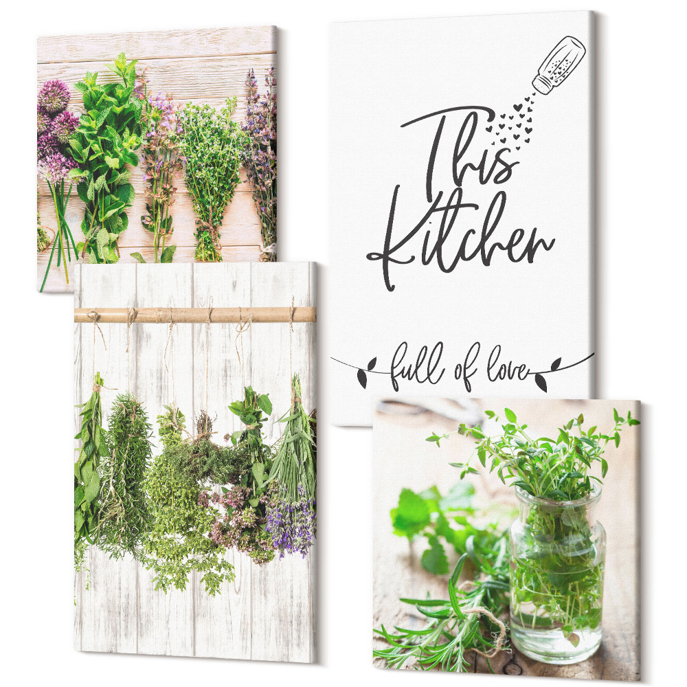 Zestaw obrazów kwadryptyk na ścianę Suszące się zioła i rośliny do kuchni