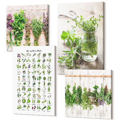 Zestaw obrazów 4 części kwadryptyk Suszone rośliny do kuchni lista ziół