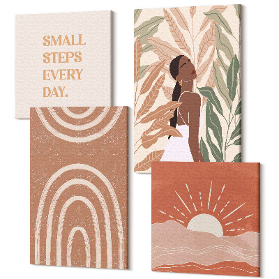 Zestaw obrazów na płótnie kwadryptyk Boho abstrakcyjne kształty i ilustracje