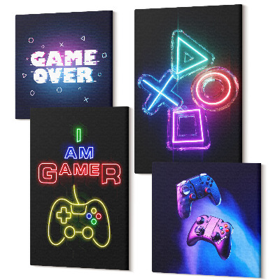 Zestaw obrazów 4 części kwadryptyk Pady do gry napisy dla gracza ikony