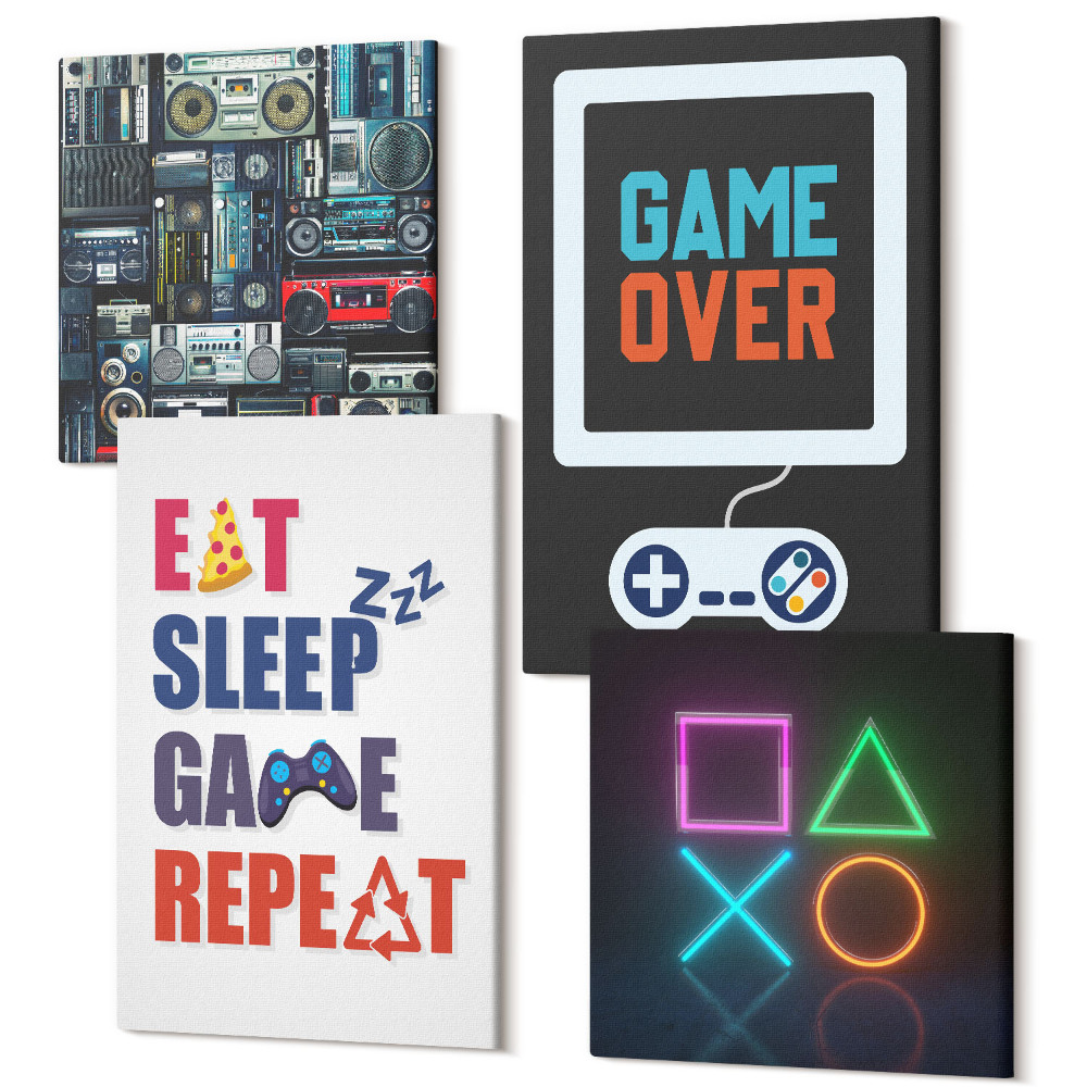 Zestaw obrazów na płótnie kwadryptyk Napisy dla gracza związane z rozrywką