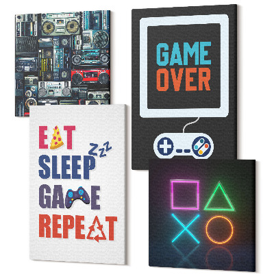 Zestaw obrazów na płótnie kwadryptyk Napisy dla gracza związane z rozrywką