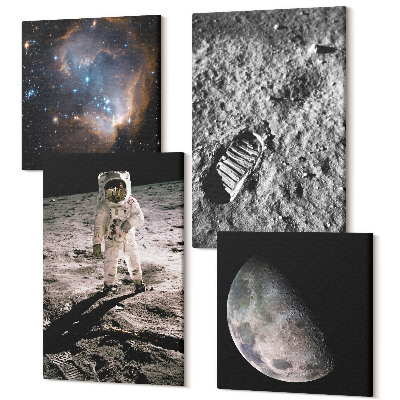 Zestaw obrazów kwadryptyk na ścianę Astronauta na Księżycu ślad stopy zdjęcia