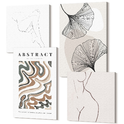 Zestaw obrazów na płótnie kwadryptyk Abstrakcyjny poster kobiece kształty liście styl boho