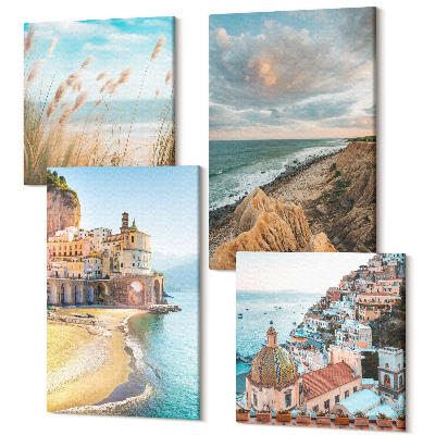 Zestaw obrazów na płótnie kwadryptyk Krajobrazy nadmorskie z plażą miastem i klifami