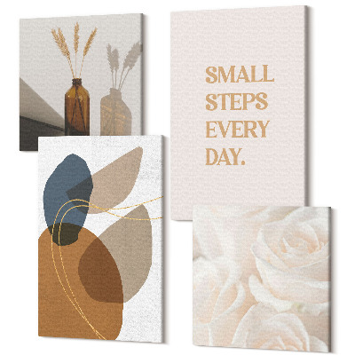 Zestaw obrazów 4 części kwadryptyk Abstrakcyjne kształty i naturalne akcenty w zestawie