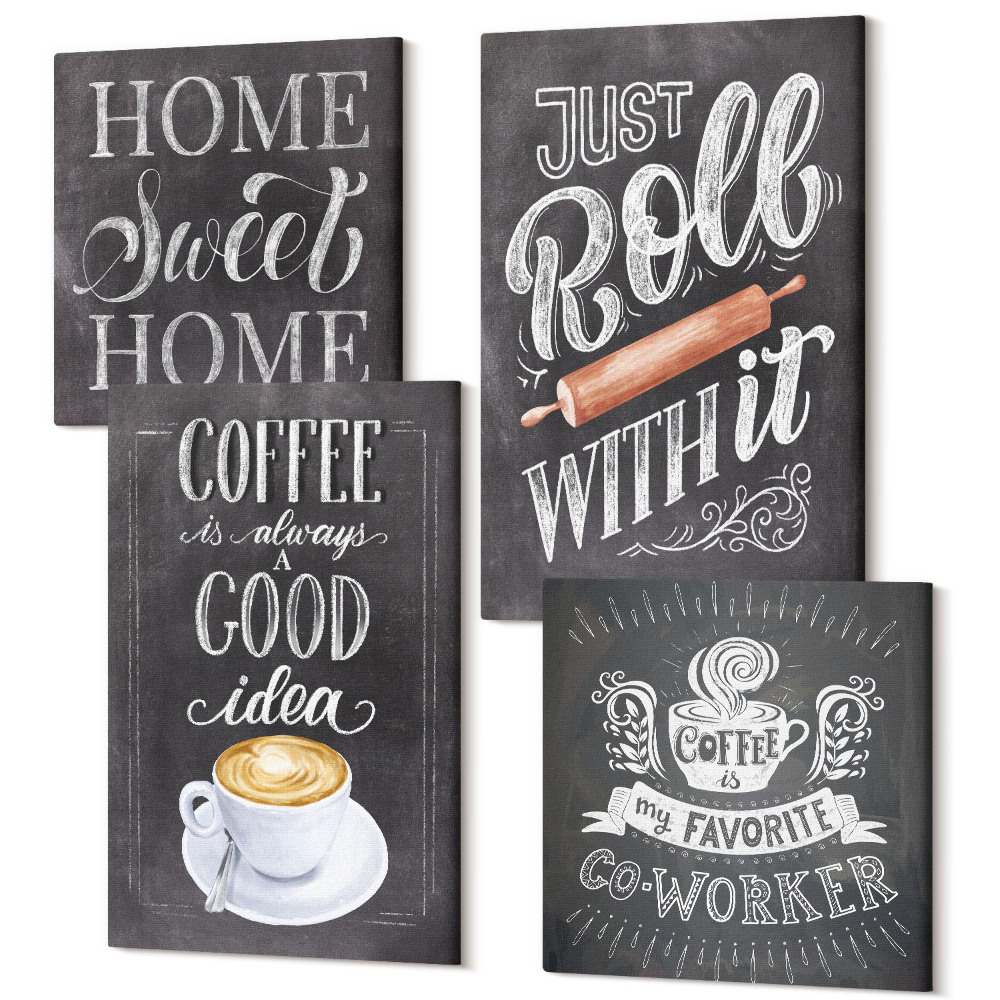 Zestaw obrazów kwadryptyk na ścianę Kawa wałek domowe ciepło i przytulność