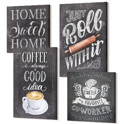 Zestaw obrazów kwadryptyk na ścianę Kawa wałek domowe ciepło i przytulność