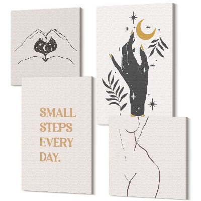 Zestaw obrazów 4 części kwadryptyk Minimalistyczne ilustracje inspirujący tekst boho