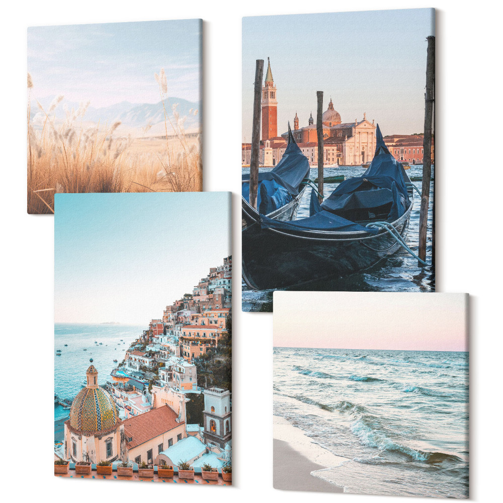 Zestaw obrazów 4 części kwadryptyk Nadmorskie widoki włoska architektura Wenecja