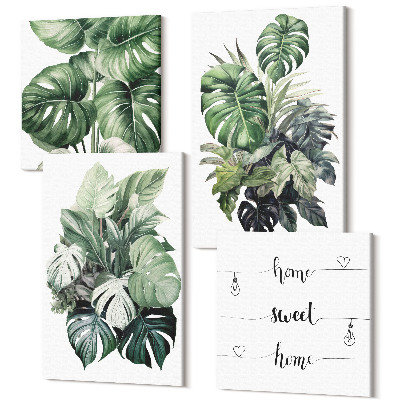Zestaw obrazów 4 części kwadryptyk Zielone liście roślin tropikalnych akwarele