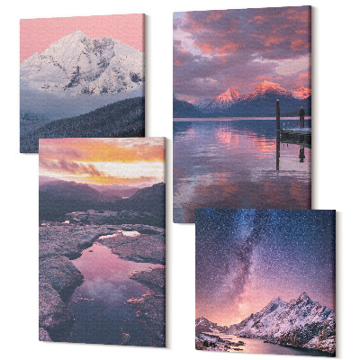 Zestaw obrazów na płótnie kwadryptyk Góry i woda w pięknych naturalnych krajobrazach