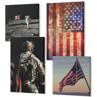 Zestaw obrazów 4 części kwadryptyk Amerykańskie symbole narodowe flaga USA