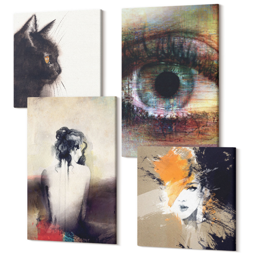 Zestaw obrazów 4 części kwadryptyk Portret kobiety oko abstrakcyjne kolory emocje
