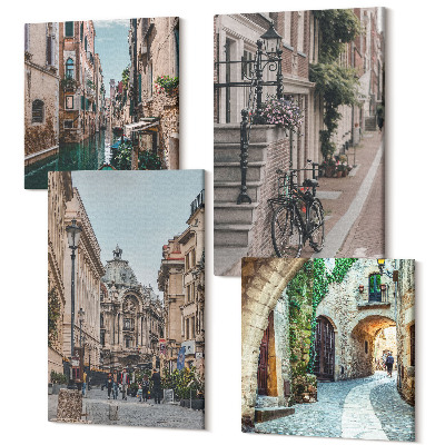 Zestaw obrazów na płótnie kwadryptyk Weneckie uliczki miast z architekturą i wodą